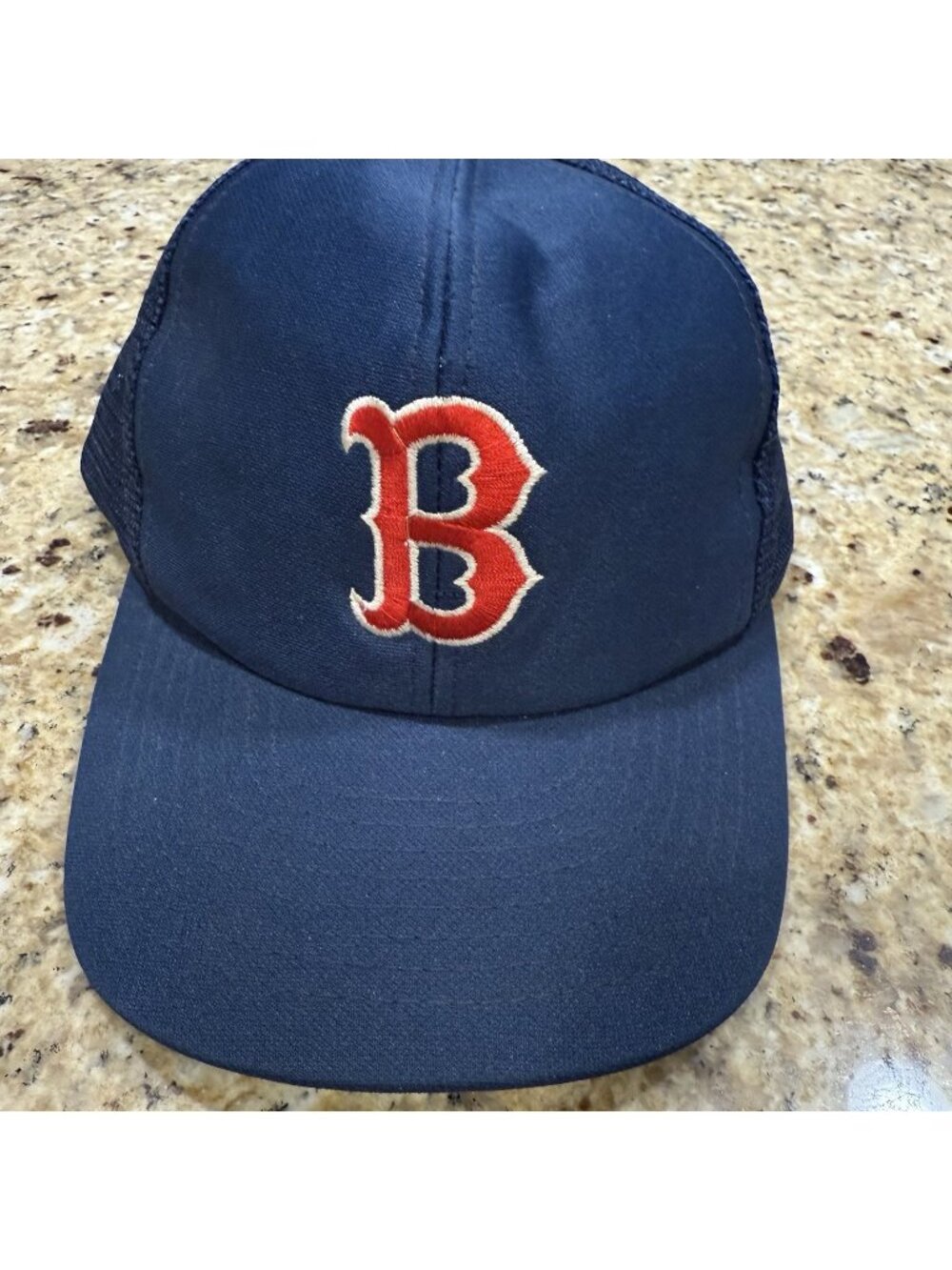 VINTAGE Boston Red Sox Hat Cap Snap Back Blue MLB Baseball Trucker Mesh Mens 80s